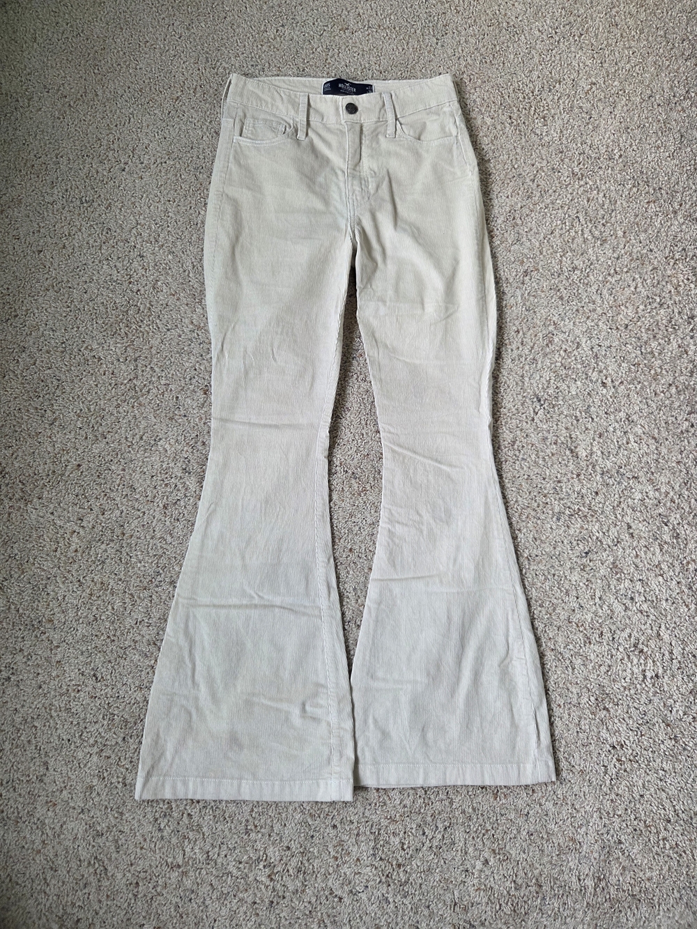 Hollister High-Rise Flared Corduroy Pants in Cream